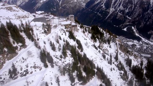 Cableway cabins ride down to the le Brevent peak, Mont-Blanc Chamonix, France