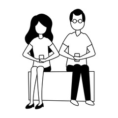 young couple with smartphone avatar character