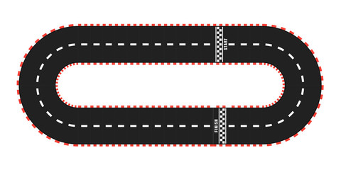 Race track with start and finish line. top view