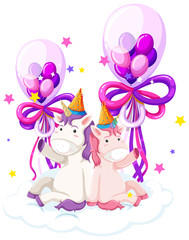Cute unicorn holding birthday balloon