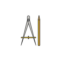 compasses and pencil outline color icon