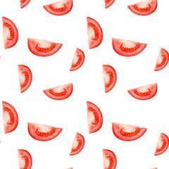 Watercolor hand drawn tomatoes isolated seamless pattern.