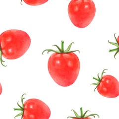 Watercolor hand drawn tomatoes isolated seamless pattern.