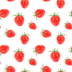 Watercolor hand drawn tomatoes isolated seamless pattern.