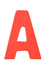 Red wooden alphabet capital letter "A" isolated on white background