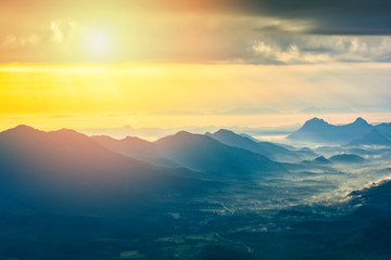 Landscape sunrise on hill mountain nature beautiful