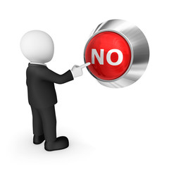 3d businessman in black suite presses the 