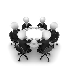 3d business people sit at a round table. Support team.