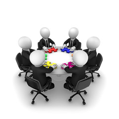 3d business people with jigsaw puzzle, teamwork concept