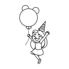 cute happy girl with birthday balloons helium