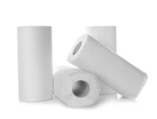 Rolls of paper towels on white background