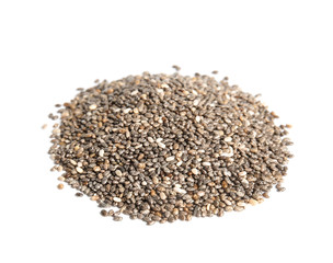 Pile of chia seeds isolated on white