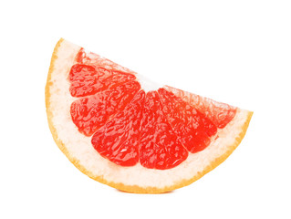 Slice of ripe juicy grapefruit on white background