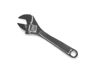 Adjustable wrench on white background, top view. Plumber tools