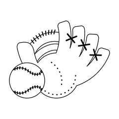 Baseball leather glove with ball cartoon in black and white