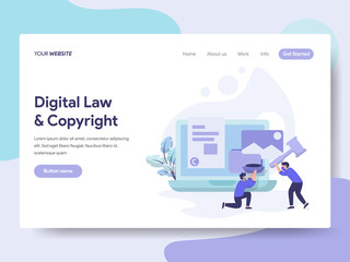 Obraz na płótnie Canvas Landing page template of Digital Law and Copyright Illustration Concept. Isometric flat design concept of web page design for website and mobile website.Vector illustration