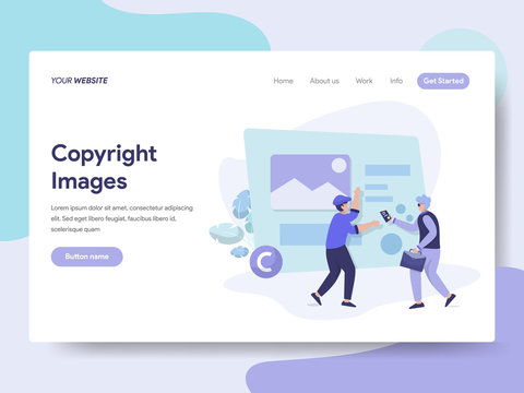 Landing page template of Copyright Images Illustration Concept. Isometric flat design concept of web page design for website and mobile website.Vector illustration