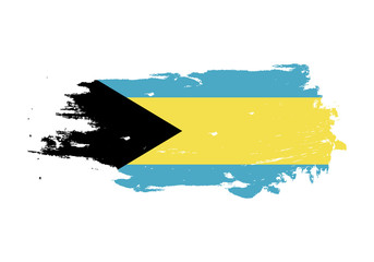 Grunge brush stroke with bahamas national flag. Watercolor painting flag. Symbol, poster, banner of the national flag. Vector Isolated on white background.