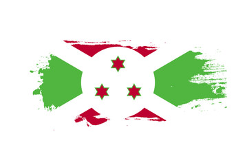 Fototapeta premium Grunge brush stroke with Burundi national flag. Watercolor painting flag. Symbol, poster, banner of the national flag. Vector Isolated on white background.