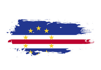 Grunge brush stroke with Cape Verde national flag. Watercolor painting flag. Symbol, poster, banner of the national flag. Vector Isolated on white background.