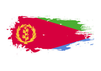 Grunge brush stroke with Eritrea national flag. Watercolor painting flag. Symbol, poster, banner of the national flag. Vector Isolated on white background.
