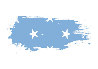 Grunge brush stroke with Micronesia national flag. Watercolor painting flag. Symbol, poster, banner. Vector Isolated on white background.