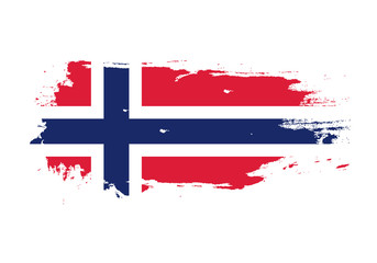 Grunge brush stroke with Norway national flag. Watercolor painting flag. Symbol, poster, banner. Vector Isolated on white background.