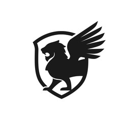 Lion wing and shield vector illustration logo design template. 