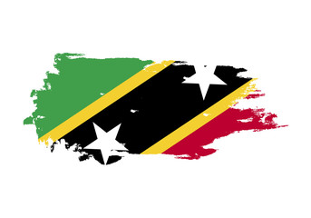 Grunge brush stroke with Saint Kitts and Nevis national flag. Watercolor painting flag. Symbol, poster, banner. Vector Isolated on white background.