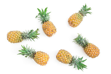 Pineapple fruits isolated on white background. Flat lay, top view. Food concept.