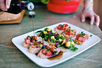 Bruschetta appetizer plate with balsamic