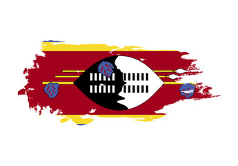 Grunge brush stroke with Swaziland national flag. Watercolor painting flag. Symbol, poster, banner. Vector Isolated on white background.