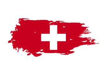 Grunge brush stroke with Switzerland national flag. Watercolor painting flag. Symbol, poster, banner. Vector Isolated on white background.