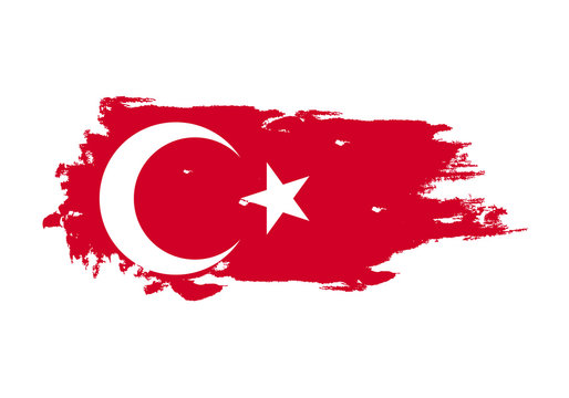 Grunge brush stroke with turkey national flag. Watercolor painting flag. Symbol, poster, banner. Vector Isolated on white background.