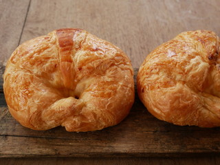 fresh baked bread on wooden table