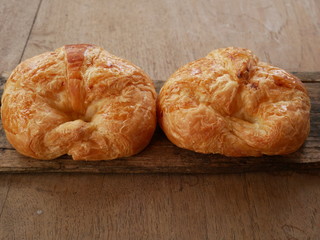 fresh baked bread on wooden table