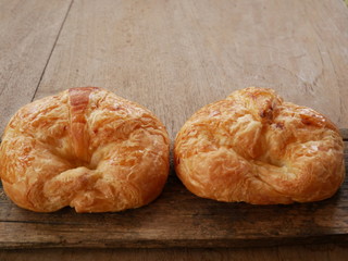 fresh baked bread on wooden table