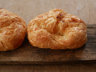 fresh baked bread on wooden table
