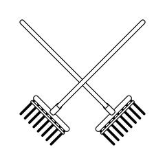 Garden rakes tools crossed black and white