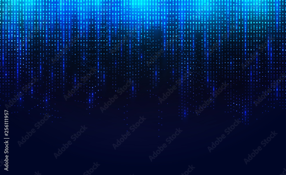 Wall mural the background of falling luminous particle. blue background with a sparkling blue dots composition.