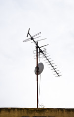 old television antenna, satellite dish, 