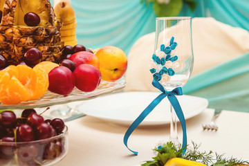 Fototapeta na wymiar handmade glass. wedding Banquet, fruit on the table
