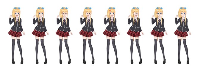 Anime manga student girl in blazer and red skirt