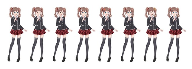 Anime manga student girl in blazer and red skirt
