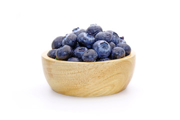 Blueberry : Blueberry isolated on white background. Fresh blueberries in wooden bowl