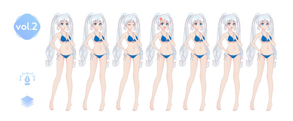 Anime manga girl. In a summer bikini swimsuit
