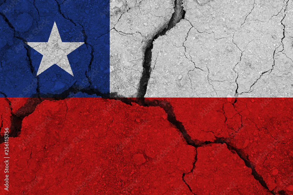 Poster chile flag on the cracked earth