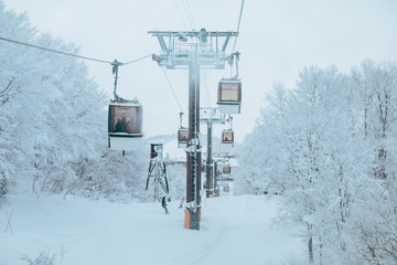 Landscape and Mountain view of Nozawa Onsen in winter , Nagano, Japan.