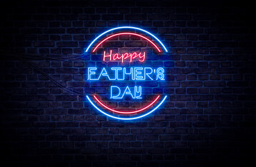 A red and blue neon light sign that reads: Happy Father's Day