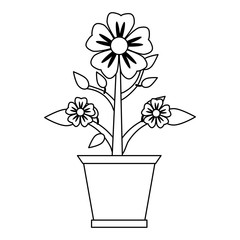 Flower in pot gardening cartoon black and white